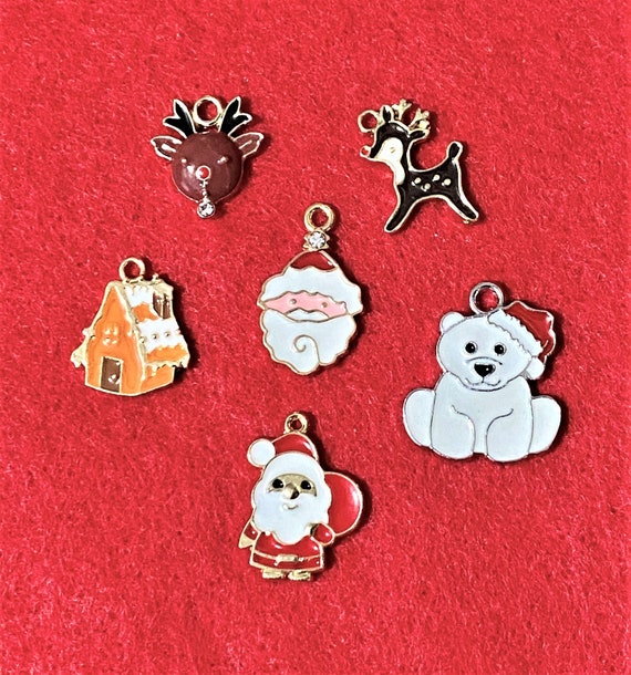 6, 12, or 25 Holiday Christmas Charms, Bulk Pendants, Reindeer, Polar Bear, Gingerbread House, Santa, DIY, Winter, Enamel, Quality Inspected