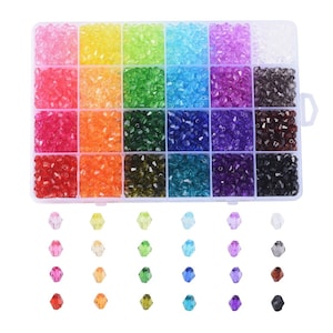 3,000-8,000 Transparent Bicone Beads, 6mm or 4mm, Transparent Mixed Colors, DIY Bead Kit, DIY Jewelry, Kid&#39;s Crafts, Suncatcher, 24 Colors
