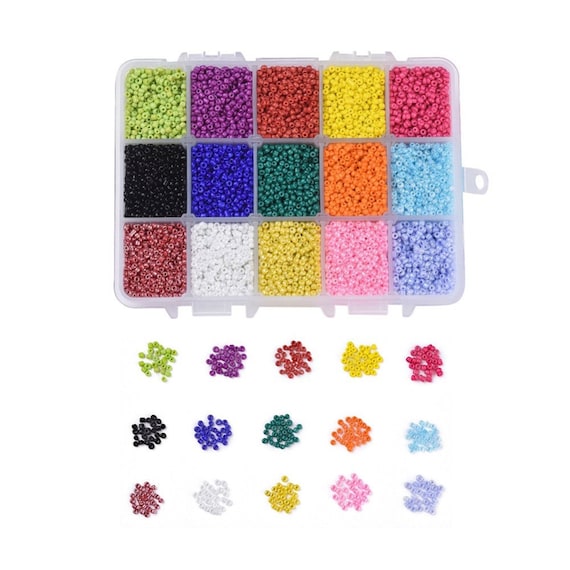 15 Colors Glass Seed Bead Kit, Size 12/0, 8/0, 6/0 2mm-4mm, 450026,100 Pcs,  Mixed Color for DIY Jewelry, Kid's Crafts, Beaded Projects 