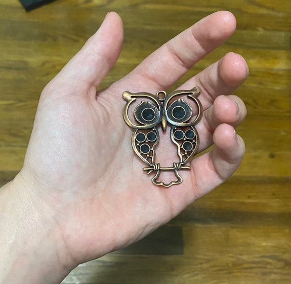 2 Large Red Copper Owl Pendant. Rhinestone Settings, DIY Jewelry Making, Owl Lovers, Cabochon Settings, Pendant Making, Lead and Nickel Free