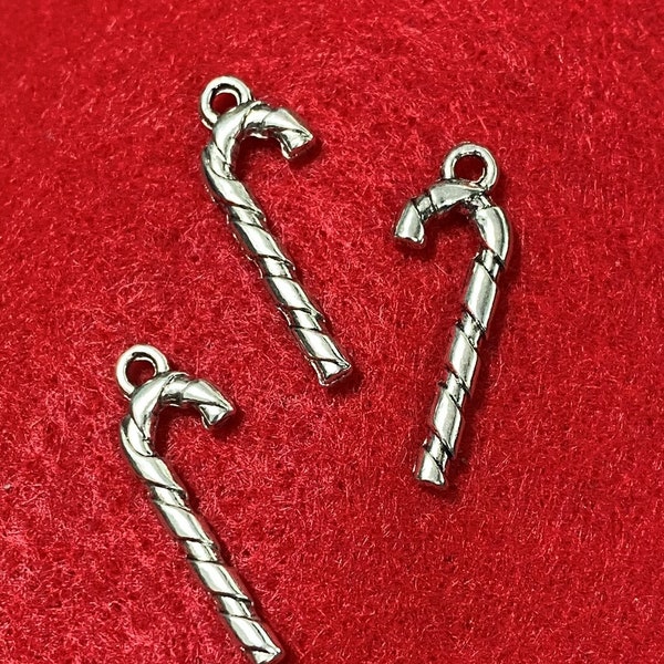 5 or 10 Candy Cane Charms, Tibetan Style, Antique Silver, Christmas, Winter, Holiday Charms, DIY Jewelry, Cadmium And Lead Free, Hook