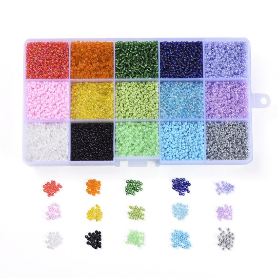 15 Colors Glass Seed Bead Kit, Size 12/0, 8/0, 6/0 2mm-4mm, 450026