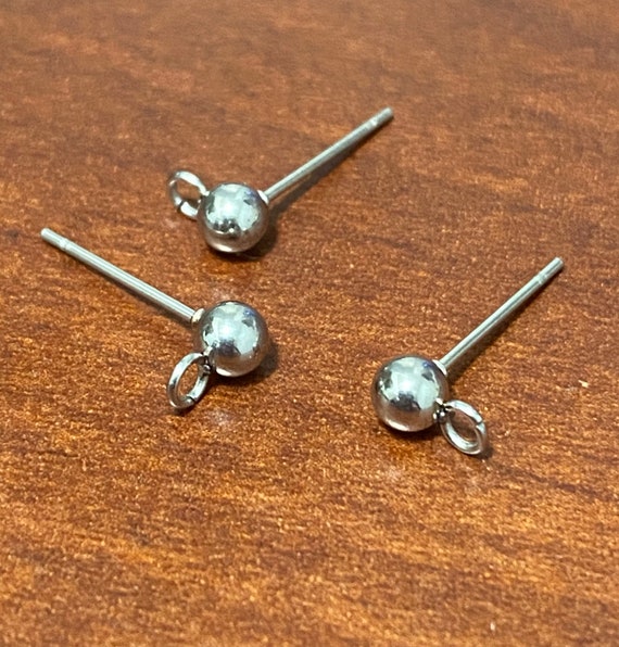 5, 10, 15, or 25 Pairs Stainless Steel 4mm Ball Post Earrings with Loop. Hypoallergenic, DIY Earrings, WONT Tarnish, *Backs not included*