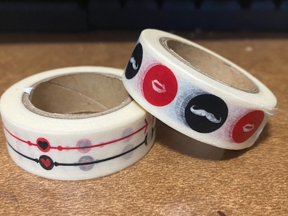 2 Rolls *Closeout* Heart Mustache Tape, 10 meters/Roll, Love Theme, Valentine, DIY Card Making, Scrapbooking, Kid's DIY Projects, Crafts