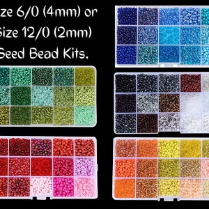 15 Mix Color Glass Seed Bead Kit, Size 6/0 or 12/0 , 2 or 4mm, 2400~27000, DIY, Kid&#39;s Crafts, Green Pink Yellow Black Brown White Clear Blue