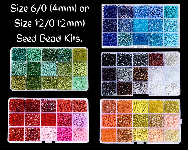 15 Mix Color Glass Seed Bead Kit Size 6/0 or 12/0 2 or 4mm - Etsy