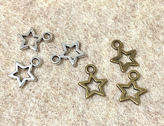 12 Small Star Charms, Antique Silver or Bronze, DIY Jewelry, Christmas Charms, Independence Day Charms, Superstar, Mini Star Pendant DIY
