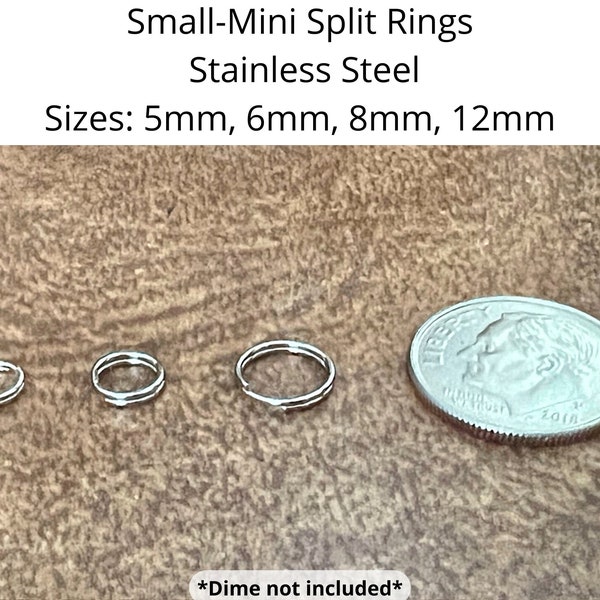 10, 25, or 50 Mini Split Rings, Size 5mm 6mm 8mm 12mm, Stainless Steel, Tarnish Resistant, Small Keychain Ring, DIY Secure Charms/Pendants,