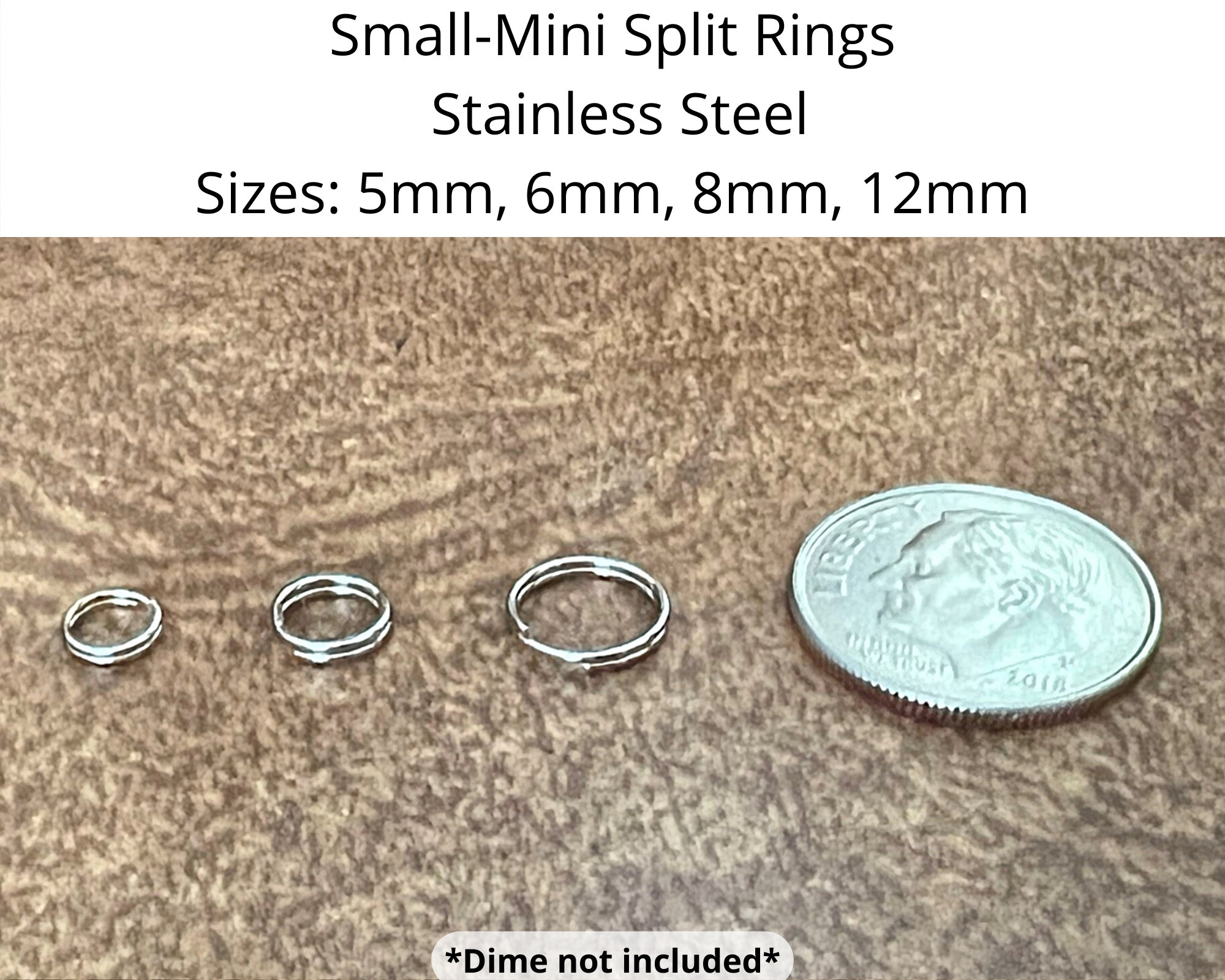 10, 25, or 50 Mini Split Rings, Size 5mm 6mm 8mm 12mm, Stainless Steel,  Tarnish Resistant, Small Keychain Ring, DIY Secure Charms/pendants, 