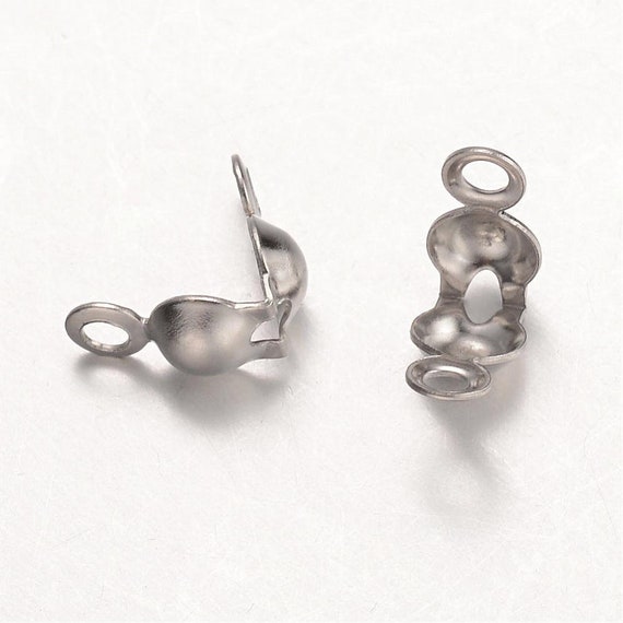10-100 Surgical Stainless Steel Crimp Bead Covers, 4mm Wide, 3mm Inner, Calotte Ends, Clamshell Knot Cover, Cord Ends, Tips, Knot Cover,
