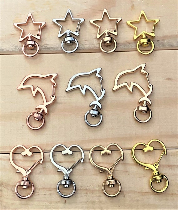 3 or 6 Swivel Spring Clasp Keychain Clips. Choice of Dolphin, Star, or  Heart. Silver, Gold, Light Gold, Rose Gold. DIY Keychain, Cute Shapes 
