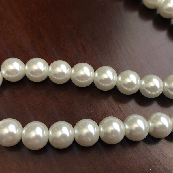 45 (approx) Glass Pearl Beads, Size 10mm, White, DIY Wedding, Anniversary, DIY Jewelry, Mermaids, Oceanic Beads, Bulk Large Pearls