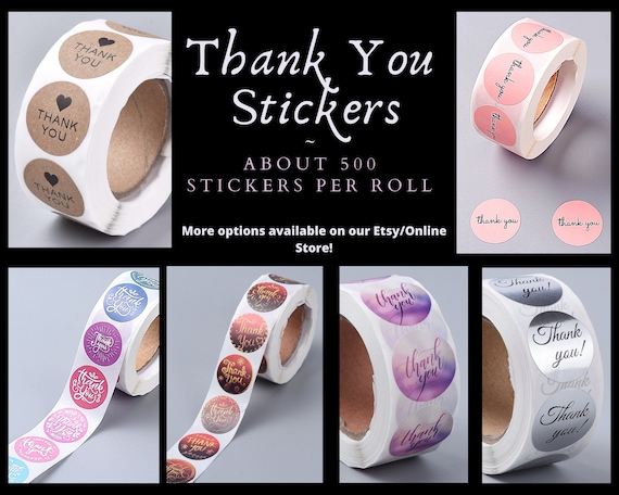 500Pcs/Roll Small Circle Thank You Stickers, Variety, Self-Adhesive Kraft Paper Gift Tag, Colorful, Red, Silver, Gold, Pink, Kraft, Labels,
