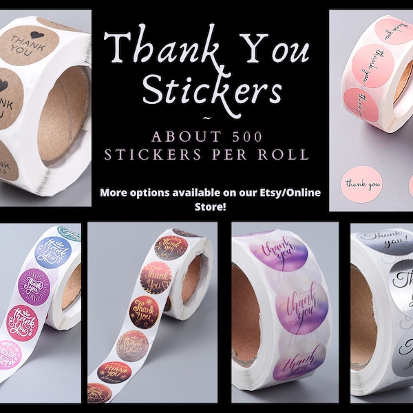 500Pcs/Roll Small Circle Thank You Stickers, Variety, Self-Adhesive Kraft Paper Gift Tag, Colorful, Red, Silver, Gold, Pink, Kraft, Labels,