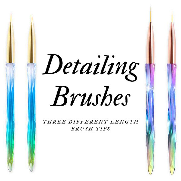 3 Detailed Paint Brushes, Mermaid, Nail Brush, 3 Different Sizes, 8mm-20mm Bristles, Pink, Blue, Fine-line brushes, DIY Crafts, Sculpture