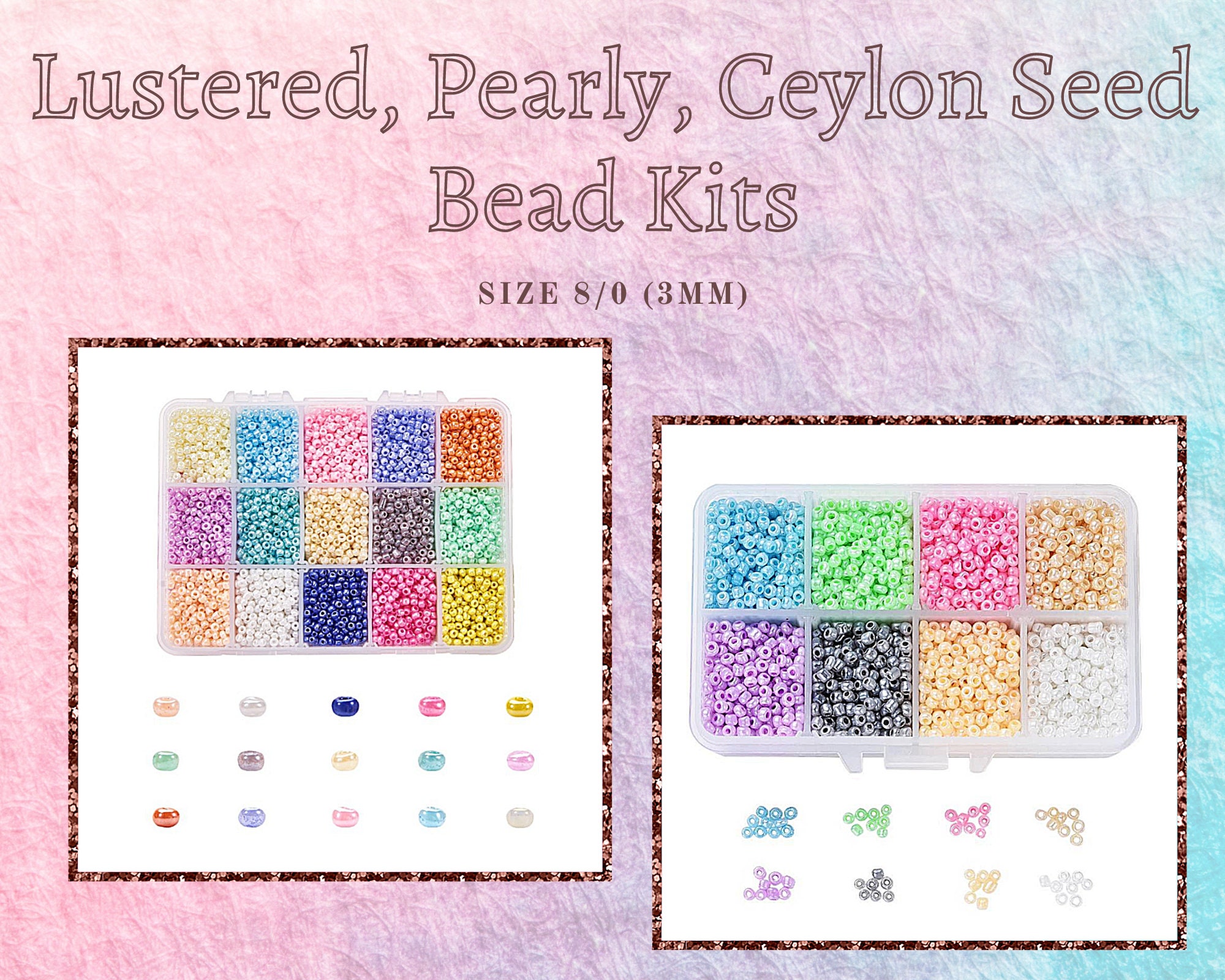 8 or 15 Colors Glass Seed Bead Kit, Size 8/0, 3mm, 42007500pcs Mixed Color  for DIY Jewelry, Kid's Crafts, Lustered Opaque Beads, Rainbow 