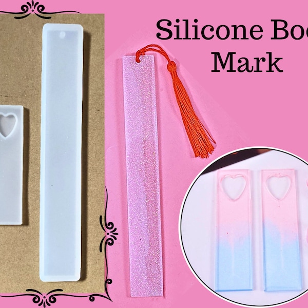 Bookmark Silicone Mold, Long Rectangle Bookmark, Small Bookmark With Heart, Resin Casting, UV Casting, Epoxy, DIY Book Crafts, DIY Jewelry