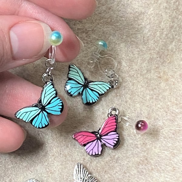 Clip-On Butterfly Earrings, Non-Pierced Ears, Hypoallergenic, Comfortable Long Wear, Dangle Butterfly Earrings, Kids, Customization Possible