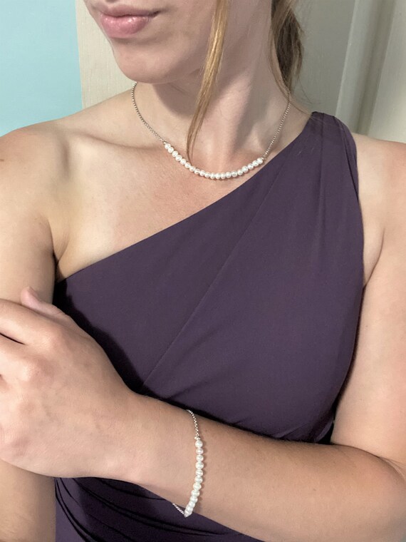 Elegant Freshwater Pearl and Stainless Steel Jewelry Set, Necklace AND Bracelet, Wedding, Bridesmaid, Prom, Anniversary, Tarnish Resistant