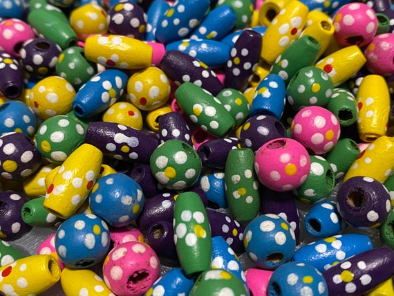 Over 95 Colorful Wooden Beads With Painted Flower, Lightweight, Mixed Sizes, Mixed Colors, DIY Kids Crafts, DIY Jewelry, 9mm-16mm, Round