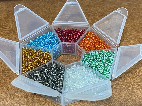 7 Mix Color Seed Bead Kit, Over 9,000 Beads, Reusable Container, Size 12/0, Bulk Seed Bead Lot Silver Lined, AB, Stripes, Rainbow, DIY Craft