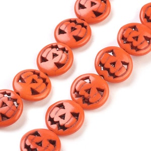 27 Pumpkin Jack-O-Lantern Beads, Halloween, Fall, DIY Pumpkin Jewelry, DIY Kid&#39;s Crafts, Spooky Pumpkin Charms, Flat Beads, 15mm, Pendant