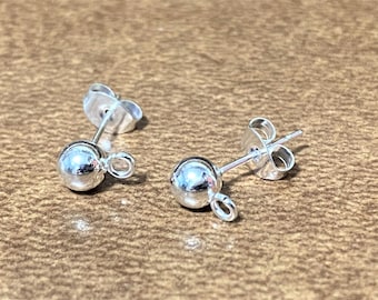 10 Pairs 4mm or 5mm Ball Stud Silver Plated Stainless Steel Earring with Loop, Hypoallergenic, Tarnish-Resist, DIY Earrings, Includes Backs