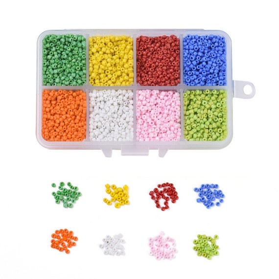 8 Color Glass Seed Bead Kit, Size 12/0, Opaque Colors, Reusable