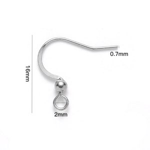 May include: Silver earring hook with a 2 mm loop and a 0.7 mm wire thickness. The hook is 16 mm long.