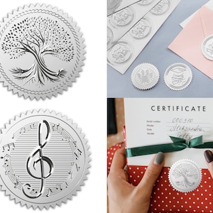 25 Total Silver Foil Sticker, Baum, Musik, Konzert, Für Zertifikate, Etiketten, Kartenversiegelung, Abschlussfeier, Band, Medaille, Violinschlüssel