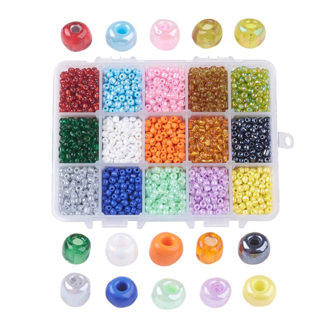 15 Colors Glass Seed Bead Kit, Size 6/0, 4mm, About 5,850pcs/box, Mixed ...