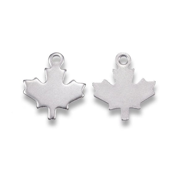 15 Small Leaf Charms, Stainless Steel, Stamping Blanks, Autumn Leaves, Maple Leaves, Silver, Canada, Fall, Spring, Foliage, Won't Tarnish
