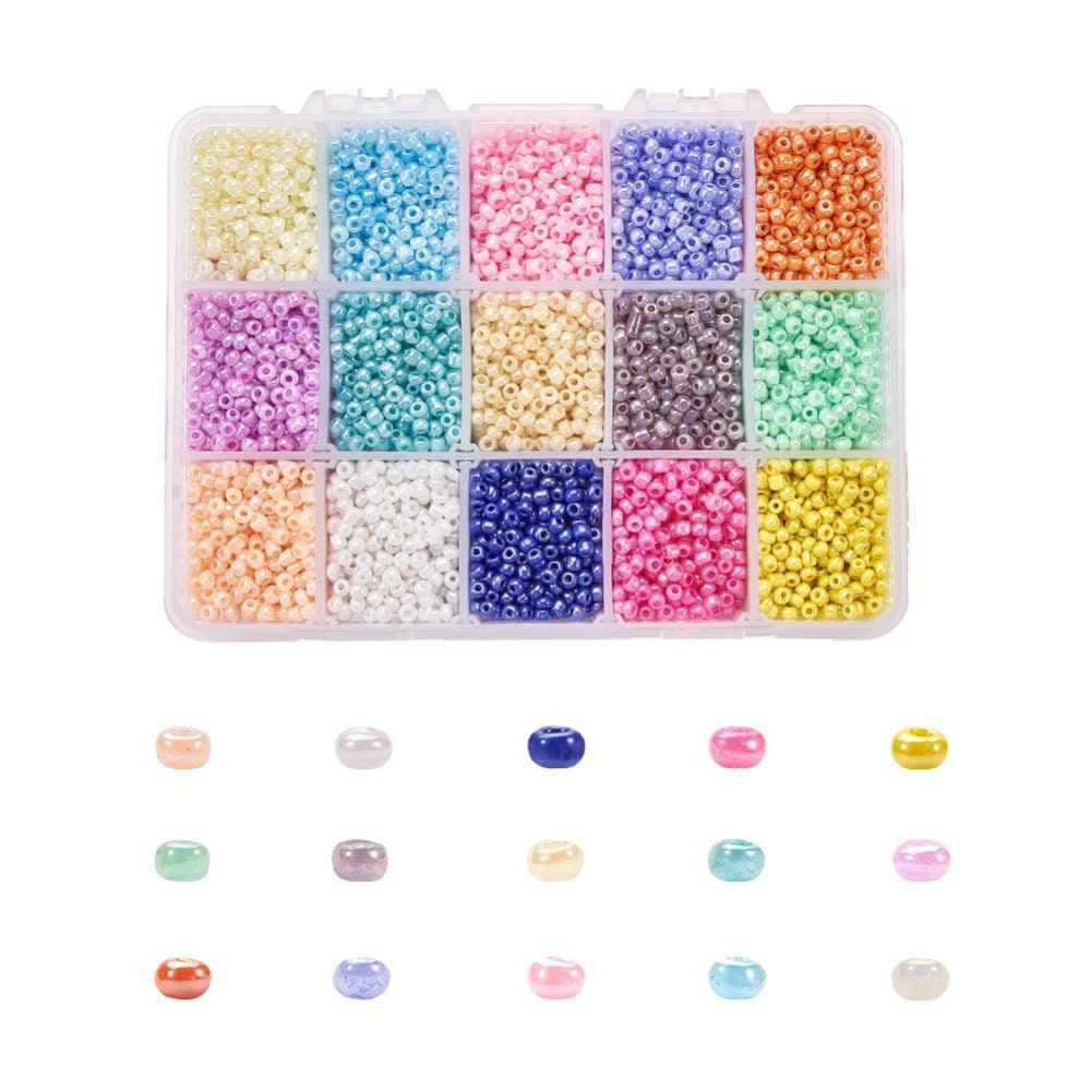 Seed bead mix in box, 3mm size #8, 15 different colors, ca. 5000 beads, 1 pc