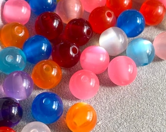 100 Cat Eye Resin Beads, Mix Color, 8mm, Imitation, DIY Craft Projects, Jewelry Making, Kid's Crafts, DIY, Vibrant Rainbow Beads, Sheen,