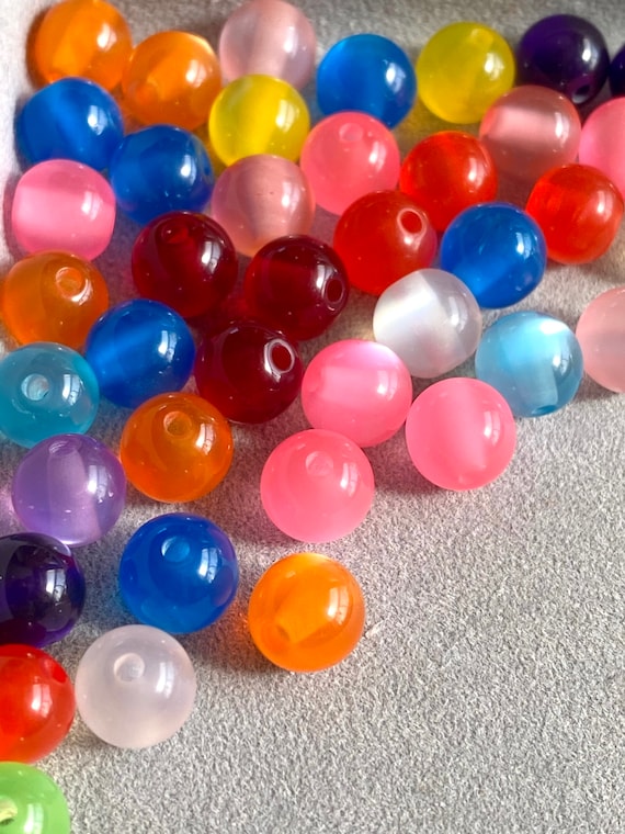 100 Cat Eye Resin Beads, Mix Color, 8mm, Imitation, DIY Craft Projects, Jewelry Making, Kid's Crafts, DIY, Vibrant Rainbow Beads, Sheen,