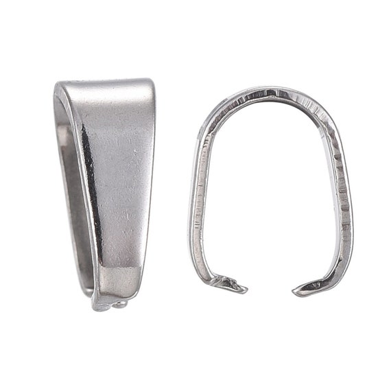 10 or 20 Small, Large, X-Large, Long Smooth Pinch Bails, Stainless Steel, Pendant Clips, Jewelry Findings, Tarnish Resistant, Charm Bails