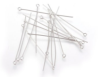 100pcs (approx) Stainless Steel Eye Pins, 2-5cm Long, 0.6-0.8mm thick, Bulk, Tarnish Resistant, DIY Jewelry Findings, Wire, Platinum, Steel