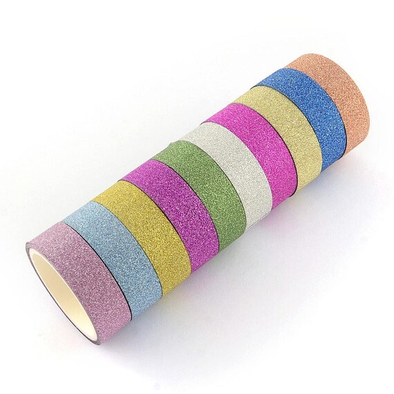 10 Mixed Colors Glitter Tape Set, Bulk Washi Adhesive tape, Scrapbooking, Card Making, Crafts, DIY Paper Projects, Kid's Crafts, Party Craft