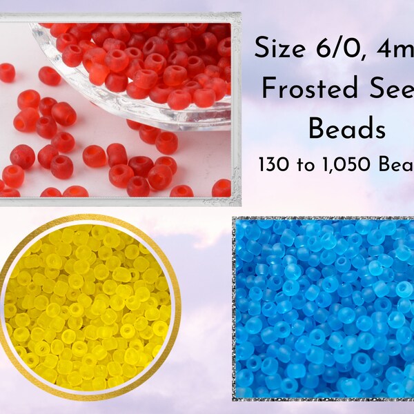10 or 70 Grams Size 6/0 Seed Beads, Frosted Yellow, Frosted Blue, Frosted Red, 4mm,  Comes with Reusable Storage Container