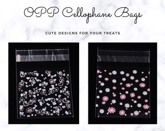 95~100 Heart & Star or Pink and White Flower Clear OPP Cellophane Resealable Bags for Bakery, Candle, Soap, Cookies, Treats, Gift Bag Spring