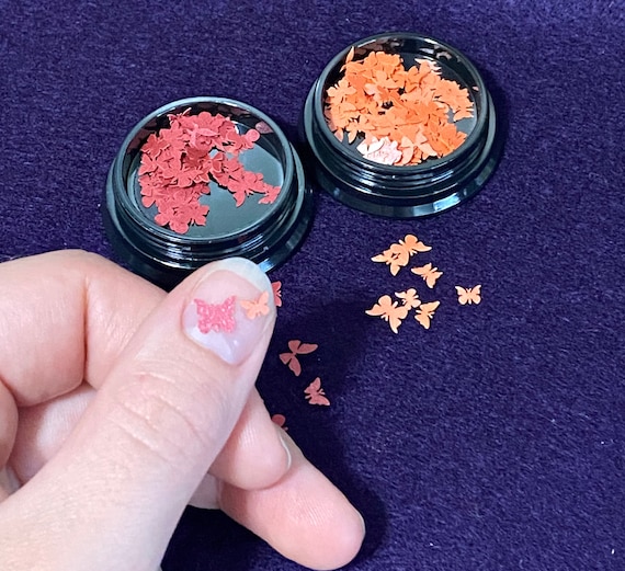 100 (approx) Tiny Butterfly Shimmer Paper Cabochon Flakes, Dark Red, Coral, Nail Art, Spring, Scrapbooking, DIY Projects, Card Making, Epoxy