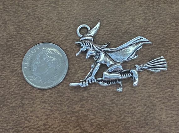 5 or 10 Witch Charms, Antique Silver, Halloween Charms, Witch on a Broomstick, DIY Halloween Crafts, DIY Jewelry Making, Kid's Crafts