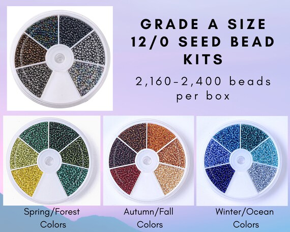 Size 12/0 Grade A Mix Color Seed Bead Kit, 6 Colors, Silver Lined, Reusable Container, Spring, Fall, Autumn, Winter, Metallic, Spacer Beads