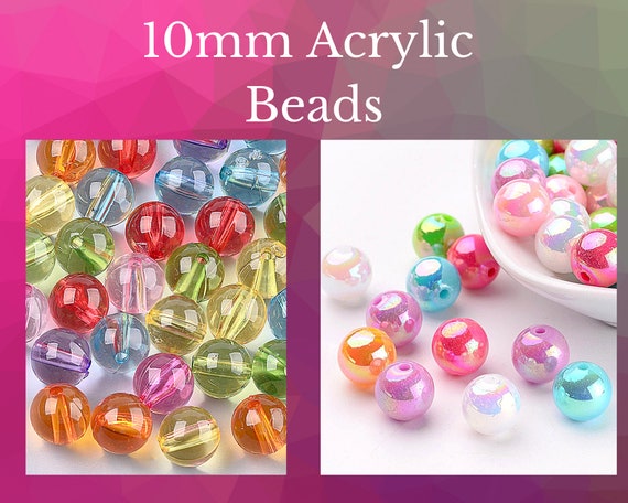 100 Acrylic Beads Size 10mm, Transparent or Opaque Rainbow AB