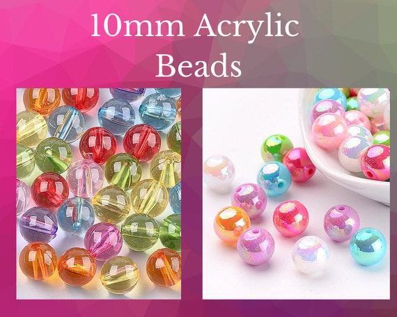 100 Acrylic Beads Size 10mm, Transparent or Opaque Rainbow AB Mixed Color, Bubble Beads, DIY Jewelry Making, Kid's Crafts, Bulk Large Beads