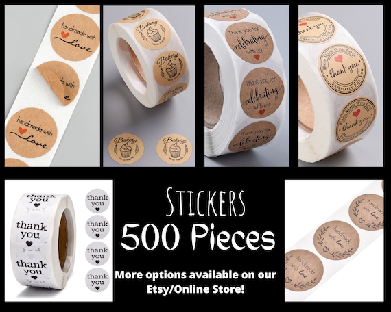 500 Stickers 25mm*Quarter Size*  Handmade with Love, Thank you for Celebrating with us, Baked with Love, Adhesive Labels, Wedding, Thank You