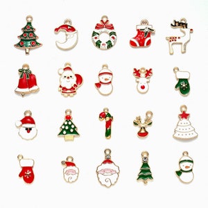 20 Piece Mixed Holiday Christmas Charms, Pendants, DIY Charm Bracelet, DIY Necklaces, Snowman, Santa, Bulk Holiday Charms, Mixed Lot,