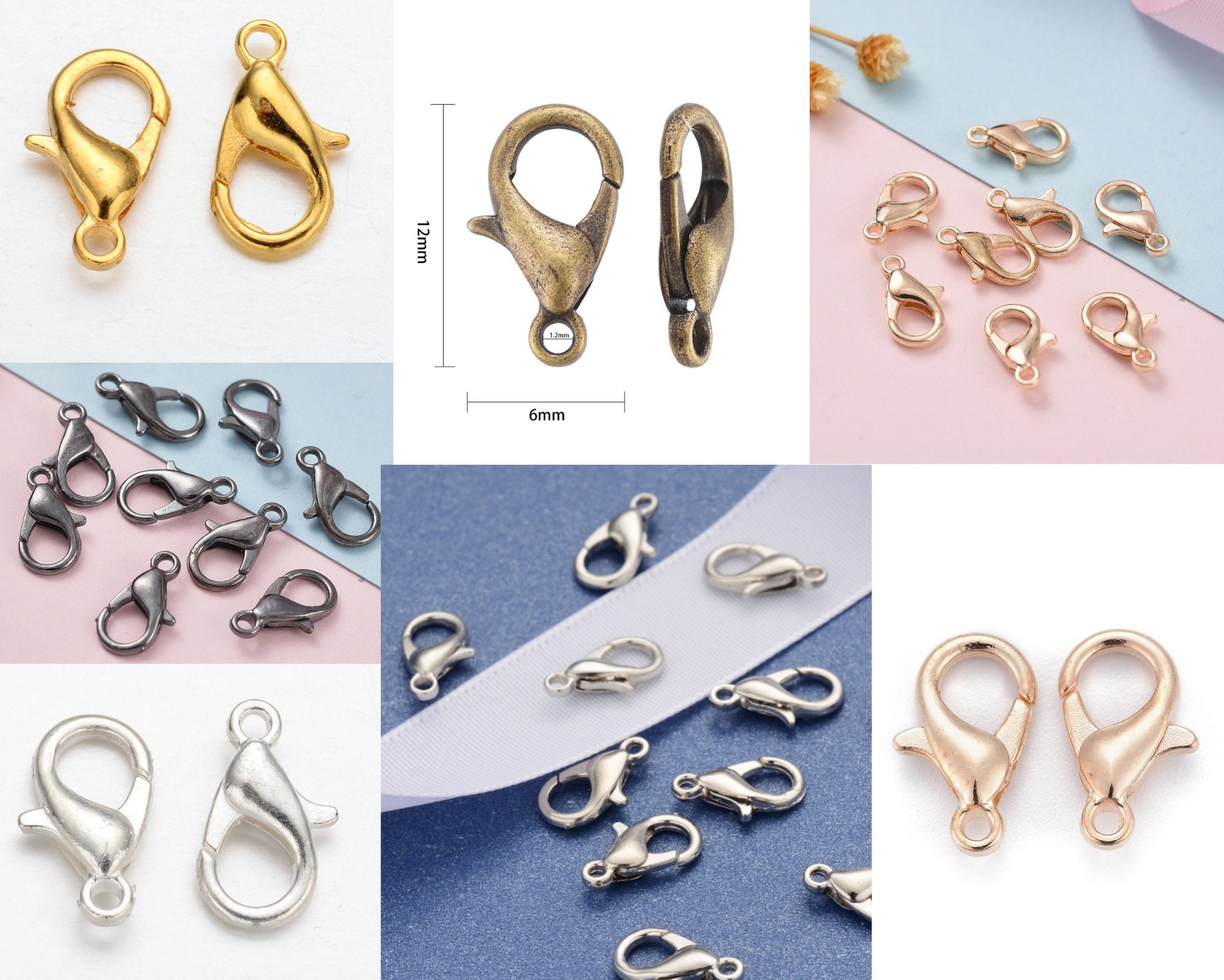 100 PACK of 12x6mm Zinc Alloy Lobster Claw Clasps, Gold Color Clasps, Basic  Clasp, Classic Lobster Claw Clasps, Use for Jewelry Making
