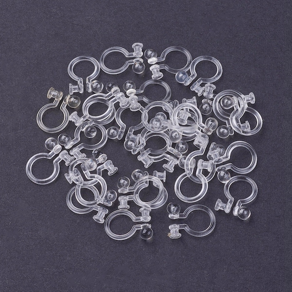 5 or 10 Pairs Plastic Clip-On Earrings, 3-5mm Tray, Flat Pad, Hypoallergenic, DIY, Non-Pierced Ears, Comfortable Long-Day Wear, Clear