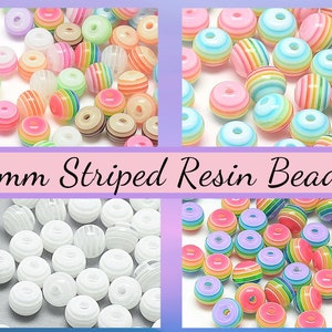 100 Stripe Resin Beads, Size 8mm, White, Mix Color or Rainbow, DIY Jewelry, DIY Kid&#39;s Crafts, Variety, Bead Mix, LGBTQ